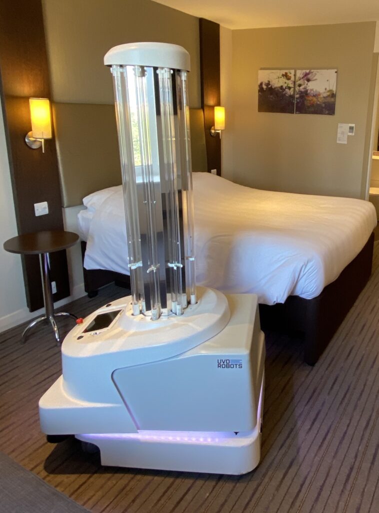 UVD Robot in a hotel room to help the hospitality sector